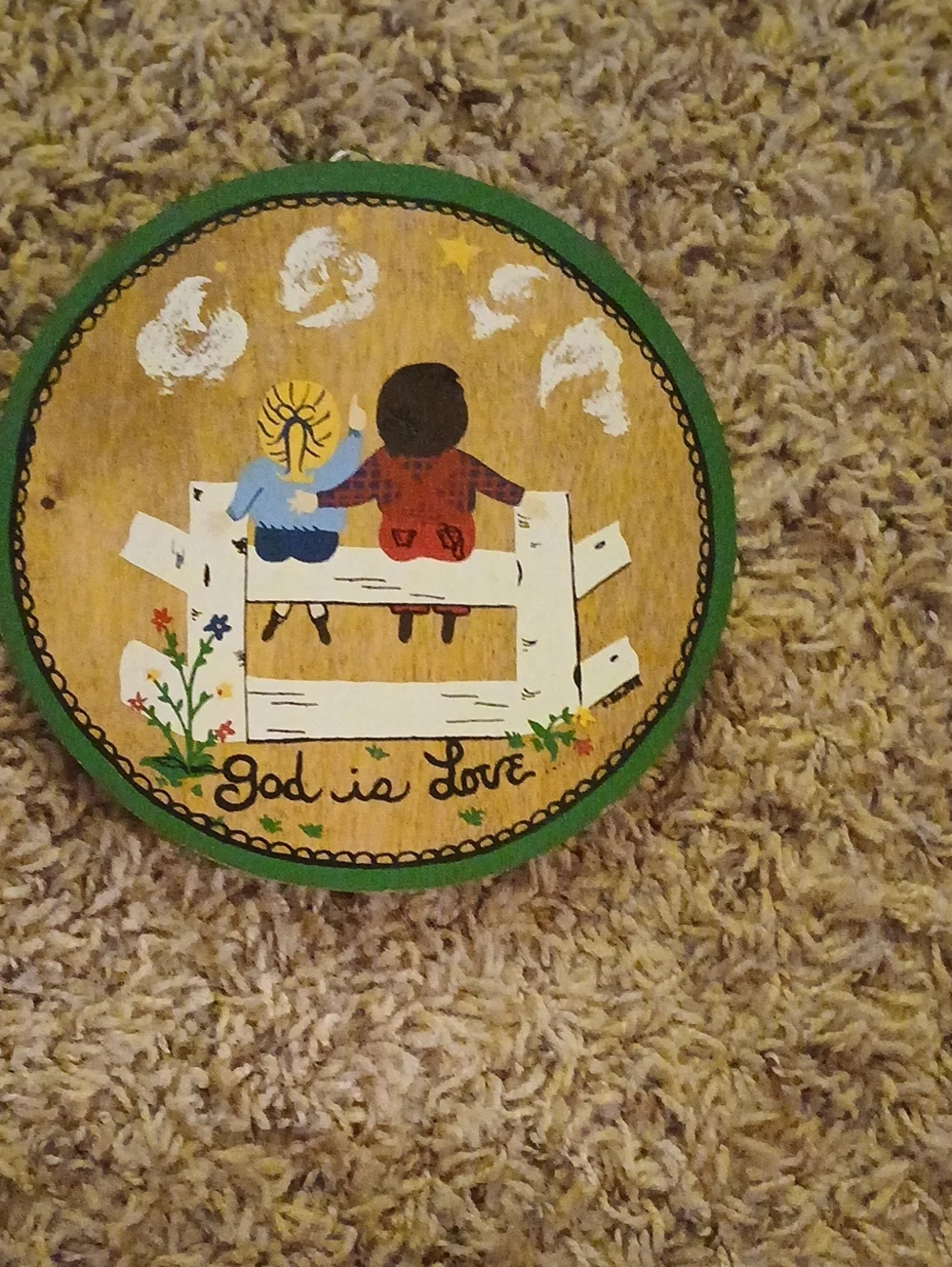 God Is Love Round Wood Wall Decor - Green Trim